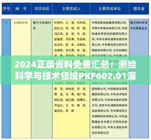 2024正版资料免费汇总:测绘科学与技术领域PKF602.01漏版解析