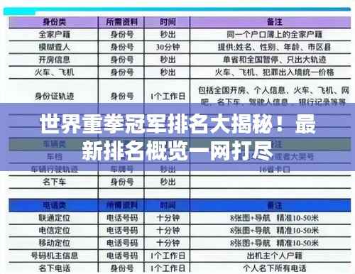 世界重拳冠军排名大揭秘!最新排名概览一网打尽